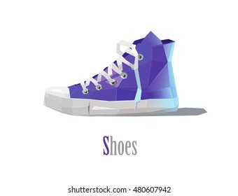 Vector polygonal illustration of purple sneakers, modern fashion icon, shopping object, white background 
