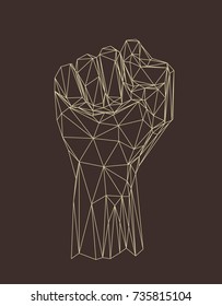 Vector polygonal illustration of raised up clenched male fist. Symbol of demonstration, revolution, protest, resistance and  freedom. 