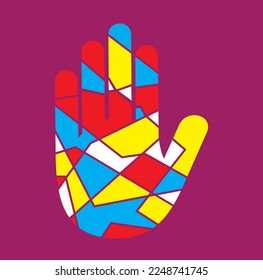Vector polygonal illustration of raised up, color flat.