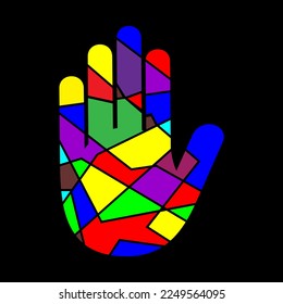 Vector polygonal illustration of raised up, colorful, flat icon.
