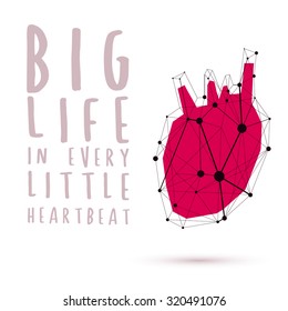 Vector polygonal illustration red heart and quote