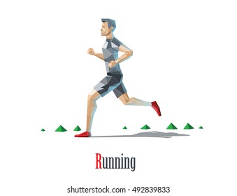 Vector polygonal illustration of running man character, sport icon, jogging