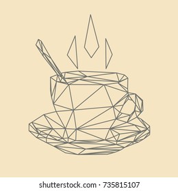 Vector polygonal illustration of steaming coffee cup. 