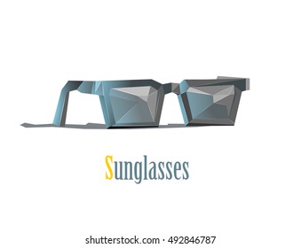 Vector polygonal illustration of sunglasses, isolated object, modern fashion icon.