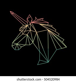 Vector polygonal illustration of unicorn with gradient. Origami style.