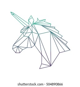 Vector polygonal illustration of unicorn with gradient. Origami style.