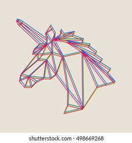 Vector polygonal illustration with unicorn. Origami style.