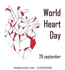 Vector polygonal illustration World Heart Day with red heart and quote