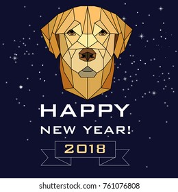 Vector polygonal image of a dog on a dark background. Chinese New Year 2018, the symbol of the year. Suitable for a calendar, poster, postcard and other