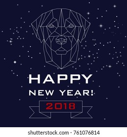 Vector polygonal image of a dog on a dark background. Chinese New Year 2018, the symbol of the year. Suitable for a calendar, poster, postcard and other