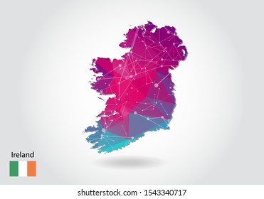 Vector polygonal ireland map. Low poly design. map made of triangles on white background. geometric rumpled triangular low poly style gradient graphic, line dots, UI design.