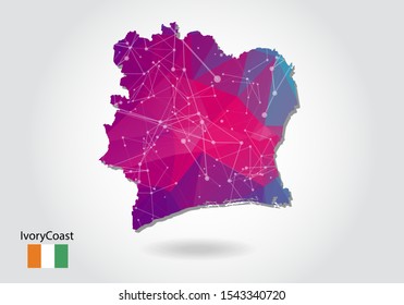 Vector polygonal Ivory Coast map. Low poly design. map made of triangles on white background. geometric rumpled triangular low poly style gradient graphic, line dots, UI design.