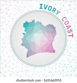 Vector polygonal Ivory Coast map. Map of the country with network mesh background. Ivory Coast illustration in technology, internet, network, telecommunication concept style.