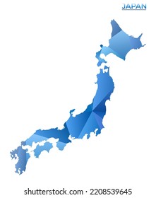 Mapa de Japón polígono vectores. Vibrante país geométrico en bajo estilo de poli. Ilustración vibrante para sus infografías. Tecnología, Internet, concepto de red.