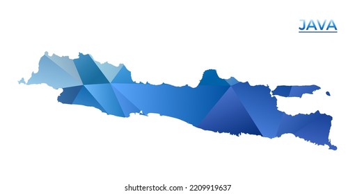 Vector polygonal Java map. Vibrant geometric island in low poly style. Vibrant illustration for your infographics. Technology, internet, network concept.
