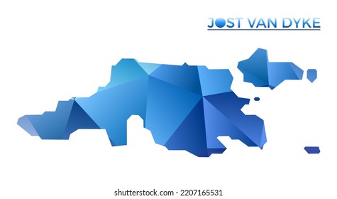 Vector polygonal Jost Van Dyke map. Vibrant geometric island in low poly style. Amazing illustration for your infographics. Technology, internet, network concept.