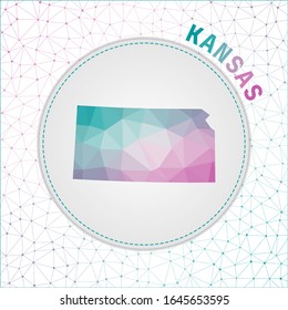 Vector polygonal Kansas map with a network mesh background. Kansas illustration in a technology and telecommunication concept style.