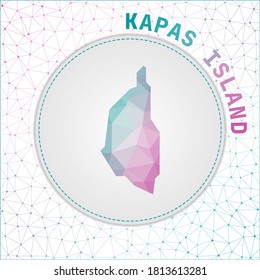 Vector polygonal Kapas Island map. Map of the island with network mesh background. Kapas illustration in technology, internet, network, telecommunication concept style.