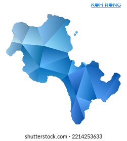 Vector polygonal Koh Rong map. Vibrant geometric island in low poly style. Authentic illustration for your infographics. Technology, internet, network concept.