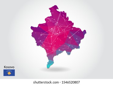 Vector polygonal Kosovo map. Low poly design. map made of triangles on white background. geometric rumpled triangular low poly style gradient graphic, line dots, UI design.