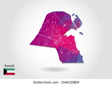 Vector polygonal Kuwait map. Low poly design. map made of triangles on white background. geometric rumpled triangular low poly style gradient graphic, line dots, UI design.