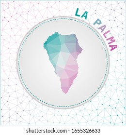 Vector polygonal La Palma map. Map of the island with network mesh background. La Palma illustration in technology, internet, network, telecommunication concept style. Vibrant vector illustration.