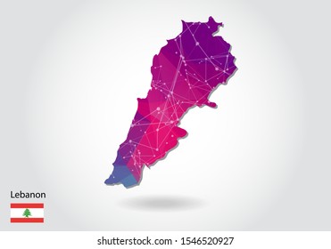 Vector polygonal Lebanon map. Low poly design. map made of triangles on white background. geometric rumpled triangular low poly style gradient graphic, line dots, UI design.