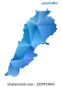 Vektorpolygonal Libanon Karte. Lebhaftes geometrisches Land im Low-Poly-Stil. Schöne Illustration für Ihre Infografiken. Technologie, Internet, Netzkonzept.