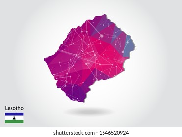 Vector polygonal Lesotho map. Low poly design. map made of triangles on white background. geometric rumpled triangular low poly style gradient graphic, line dots, UI design.