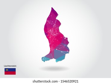 Vector polygonal Liechtenstein map. Low poly design. map made of triangles on white background. geometric rumpled triangular low poly style gradient graphic, line dots, UI design.