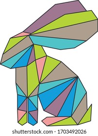 Vector polygonal linear colored bright rabbit isolated