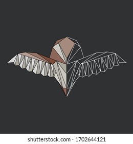 Vector polygonal linear geometric colored isolated owl on dark background