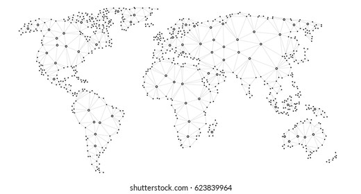 Vector polygonal linear world map. Abstract global connection structure. Trendy triangles design.Geometric concept world