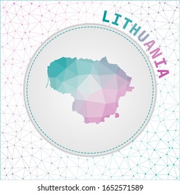 Mapa vectorial de Lituania polígonal. Mapa del país con fondo de red. Ilustración lituana en tecnología, Internet, red, estilo conceptual de telecomunicaciones.