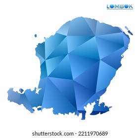 Vector polygonal Lombok map. Vibrant geometric island in low poly style. Beautiful illustration for your infographics. Technology, internet, network concept.