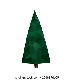 Vector polygonal low poly illustration of green christmas tree isolated at white background.