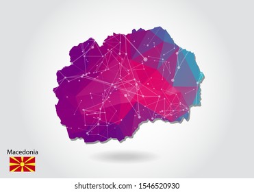 Vector polygonal macedonia map. Low poly design. map made of triangles on white background. geometric rumpled triangular low poly style gradient graphic, line dots, UI design.