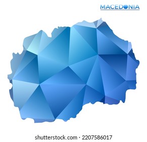 Vector polygonal Macedonia map. Vibrant geometric country in low poly style. Superb illustration for your infographics. Technology, internet, network concept.