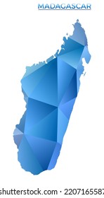 Vector polygonal Madagascar map. Vibrant geometric country in low poly style. Radiant illustration for your infographics. Technology, internet, network concept.