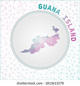 Mapa vectorial de la isla Guana. Mapa de la isla con fondo de malla de red. Ilustración guanesa en tecnología, internet, red, estilo de concepto de telecomunicaciones.