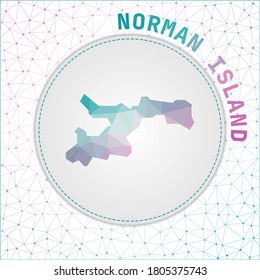 Vector polygonal map of Norman Island with a network mesh background. Illustration in a technology and telecommunication concept style.