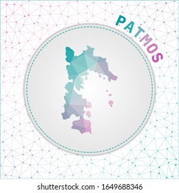 Mapa de Patmos polígonos vectores. Mapa de la isla con fondo de malla de red. Patmos ilustración en tecnología, internet, red, el estilo concepto de telecomunicaciones . Ilustración vectorial limpia.