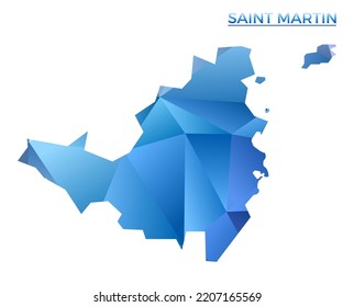 Mapa de San Martín polígono vector. Isla geométrica vibrante con un estilo de polos bajo. Encantadora ilustración para sus infografías. Tecnología, Internet, concepto de red.