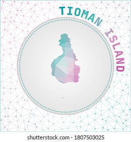 Mapa de la isla Tioman polígonal vectorial. Mapa de la isla con fondo de malla de red. Ilustración tiomana en tecnología, internet, red, estilo de concepto de telecomunicaciones.