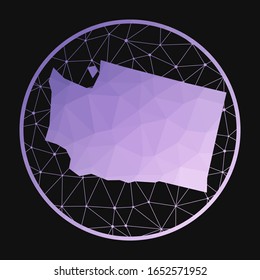 Vector polygonal map of the US state of Washington in geometric style with a purple low poly gradient on a dark background.