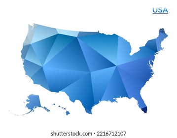Vector polygonal map of the USA in a vibrant low poly style, ideal for infographics and digital presentations.