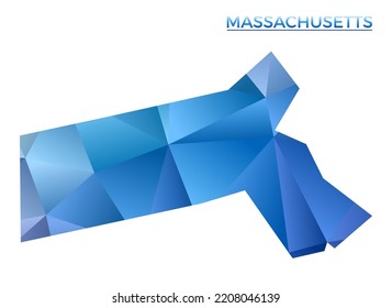 Vector polygonal Massachusetts map. Vibrant geometric us state in low poly style. Trendy illustration for your infographics. Technology, internet, network concept.