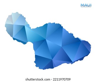 Vektorpolygonal Maui Karte. Lebhafte geometrische Insel im Low-Poly-Stil. Schöne Illustration für Ihre Infografiken. Technologie, Internet, Netzkonzept.