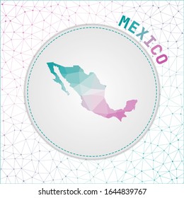 Mapa de México polígono vector. Mapa del país con fondo de red. Ejemplo de México en tecnología, internet, red, concepto de telecomunicaciones. Ilustración vectorial con estilo.