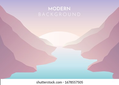 Vector polygonal minimalist landscape. Mountain river